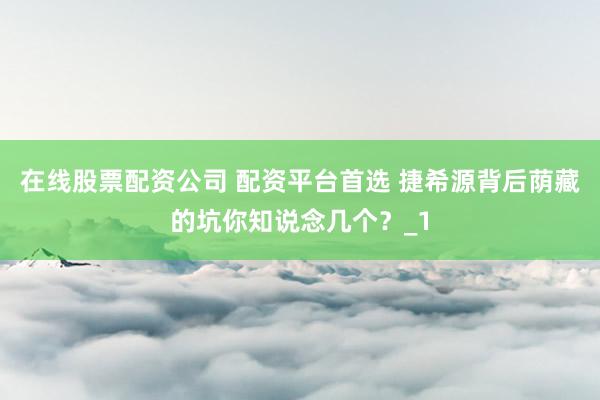 在线股票配资公司 配资平台首选 捷希源背后荫藏的坑你知说念几个？_1