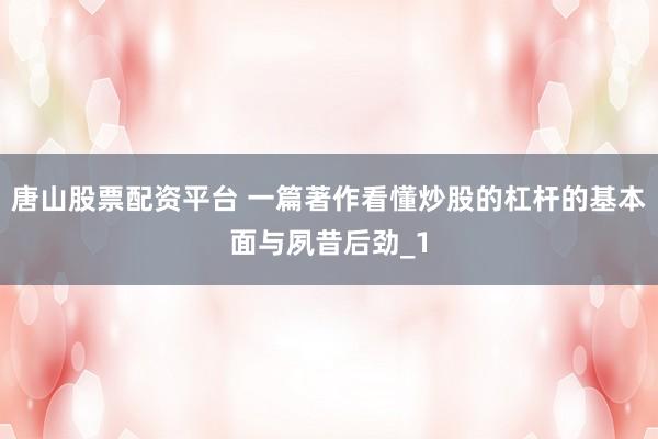 唐山股票配资平台 一篇著作看懂炒股的杠杆的基本面与夙昔后劲_1