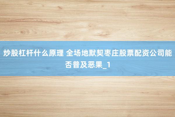 炒股杠杆什么原理 全场地默契枣庄股票配资公司能否普及恶果_1